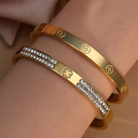 18K Gold-Plated Cross Screwdriver Stainless Steel Zircon Bangle Bracelet Women's Jewelry