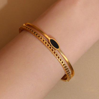 Luxury 2-In-1 Wedding Gold Black Acrylic Stainless Steel Ring Bangles Set