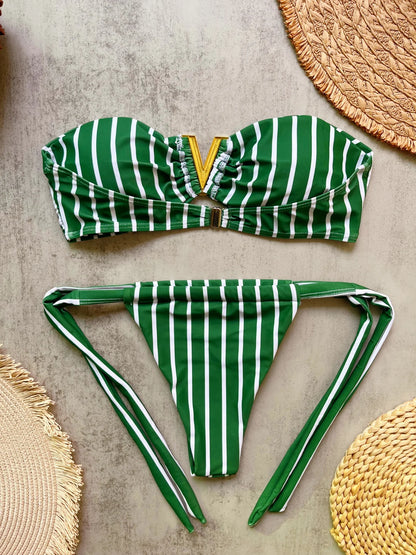 strapless bikini sexy women 2-piece triangular bikini beach swimsuit suit