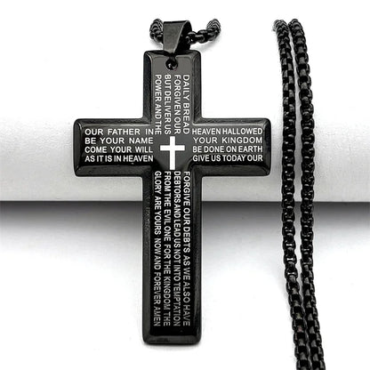 Men Stainless Steel Gold Color Bible Amulet Cross Christian Church Prayer Necklace