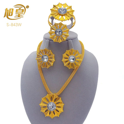 Dubai African Women 24K Gold Plated Indian Bridal Wedding Necklace Earrings Jewelry Set