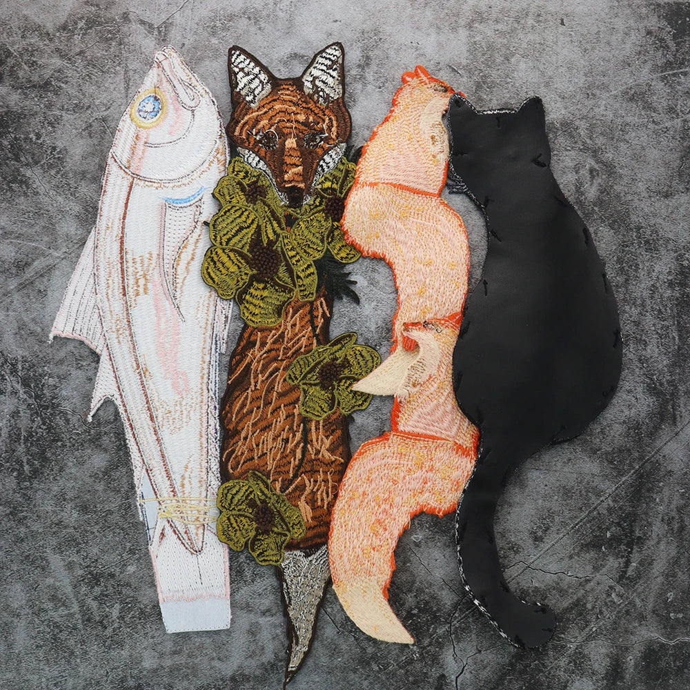 Embroidery Animal Fox Cat Patch Sewing Patches Clothes Stickers Garment
