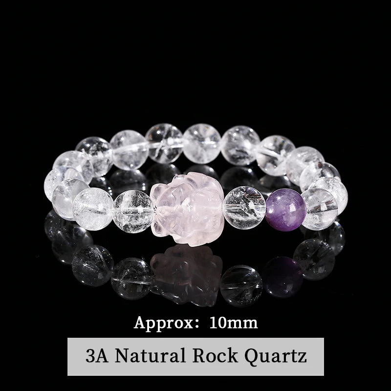 Natural Stone Rock Bead Women Sweet Pink Quartz Carved Healing Crystal Bracelets