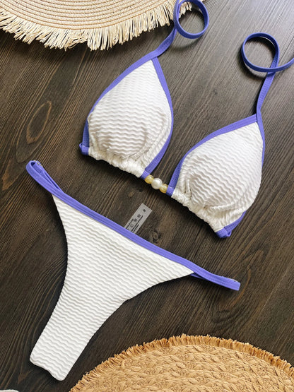 Women Sexy Triangle Swimsuit Solid Swimwear Padded Bathers Bathing Swimming String Bikini Suit
