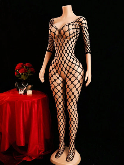 Sexy Women Crotchless Fishnet Bodystocking Hollow-Out Costume Lingerie