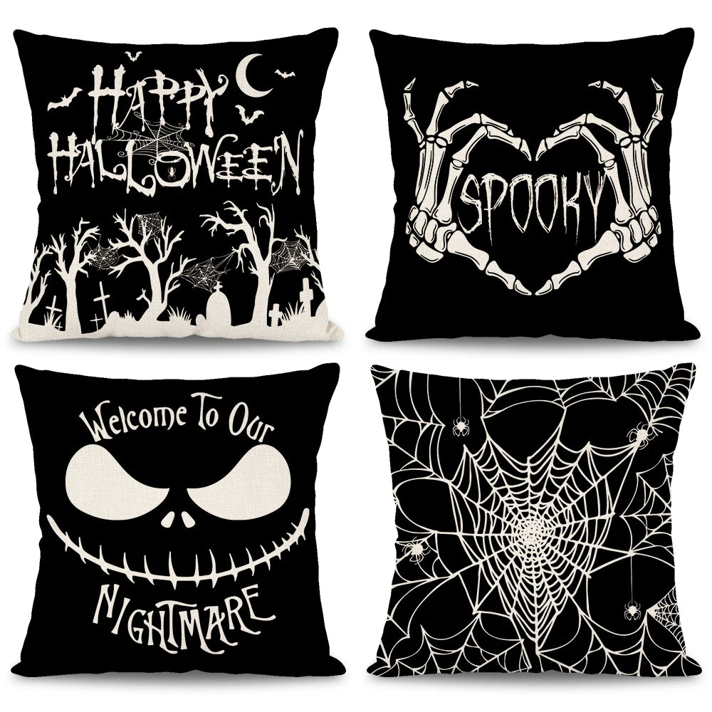 18x18 Inches Halloween Skull Spider Spooky Web Design Sofa Cushion Pillowcase Home Decor