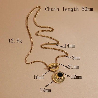 FOREVER LOVE Roman Numeral Round Stainless Steel 18K Gold Pated Women's Pendant Necklace