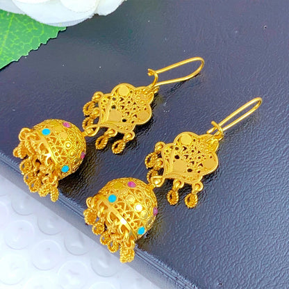 Dubai Ethiopia Tassel Gold Color African Women Bridal Wedding Drop Earrings