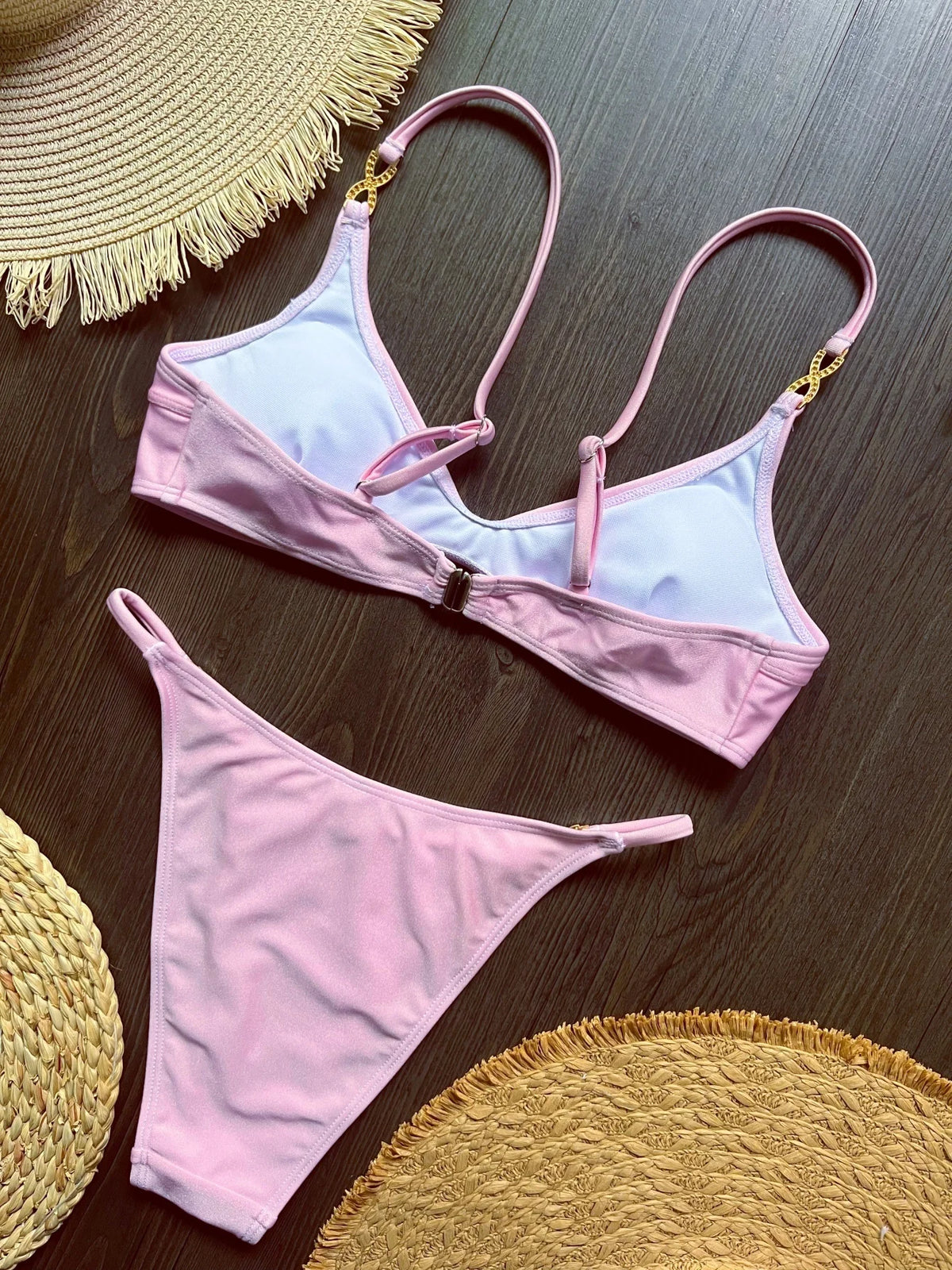 Push Up Two-Piece Sexy Bikini Hollow Out Swimsuit String Low Waist Swimwear Suit