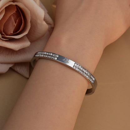 18K Gold Plated Stainless Steel Hollow Star Zircon Bracelet Bangle