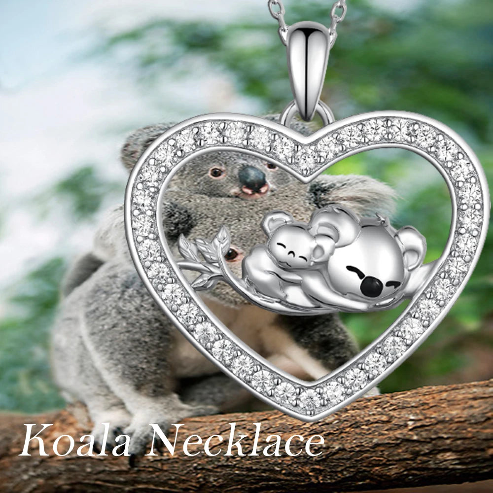 Cute Fashion Koala Heart-shaped Inlaid Rhinestone Pendant Necklace