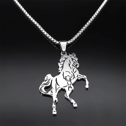Women Men Stainless Steel Silver Color Aesthetic Horse Animal Necklace
