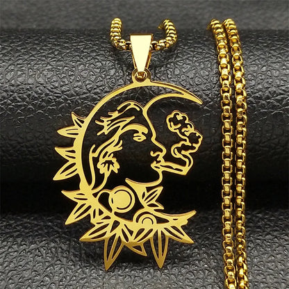 Witchcraft Crescent Smoking Stainless Steel Black Color Gothic Charm Chain Pendant Necklace