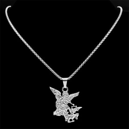 Women Men Stainless Steel Saint Protection St Archangel Michael Chain Necklace