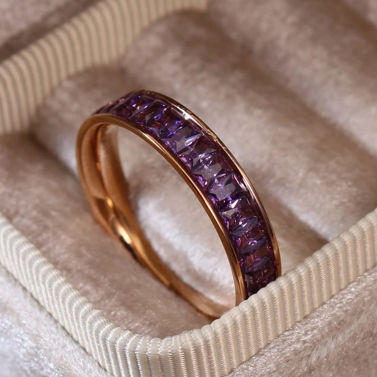 2-In-1 Women Rose Gold-Plated Stainless Steel Crystal Earrings Ring Jewelry Set
