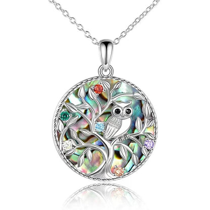 Creative Animal Colorful Tree of Life Owl Colorful Rhinestone Disc Pendant Necklace