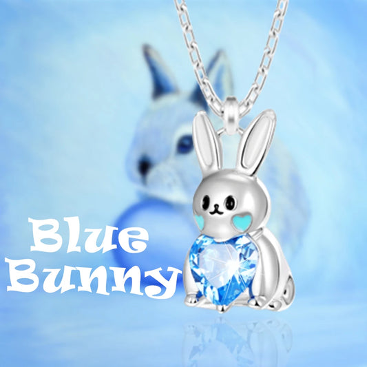 Women Fashion Girl Cartoon Bunny Animal Heart Shape Blue Crystal Rabbit Pendant Necklace Gift