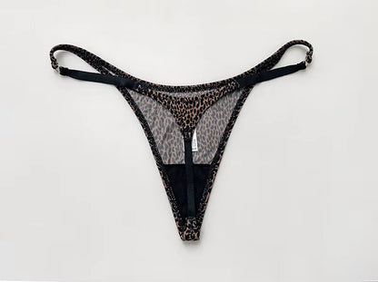 Sexy Women Ice Silk Low Waist G-String Leopard Flower Thong T-back Underwear Panties Briefs
