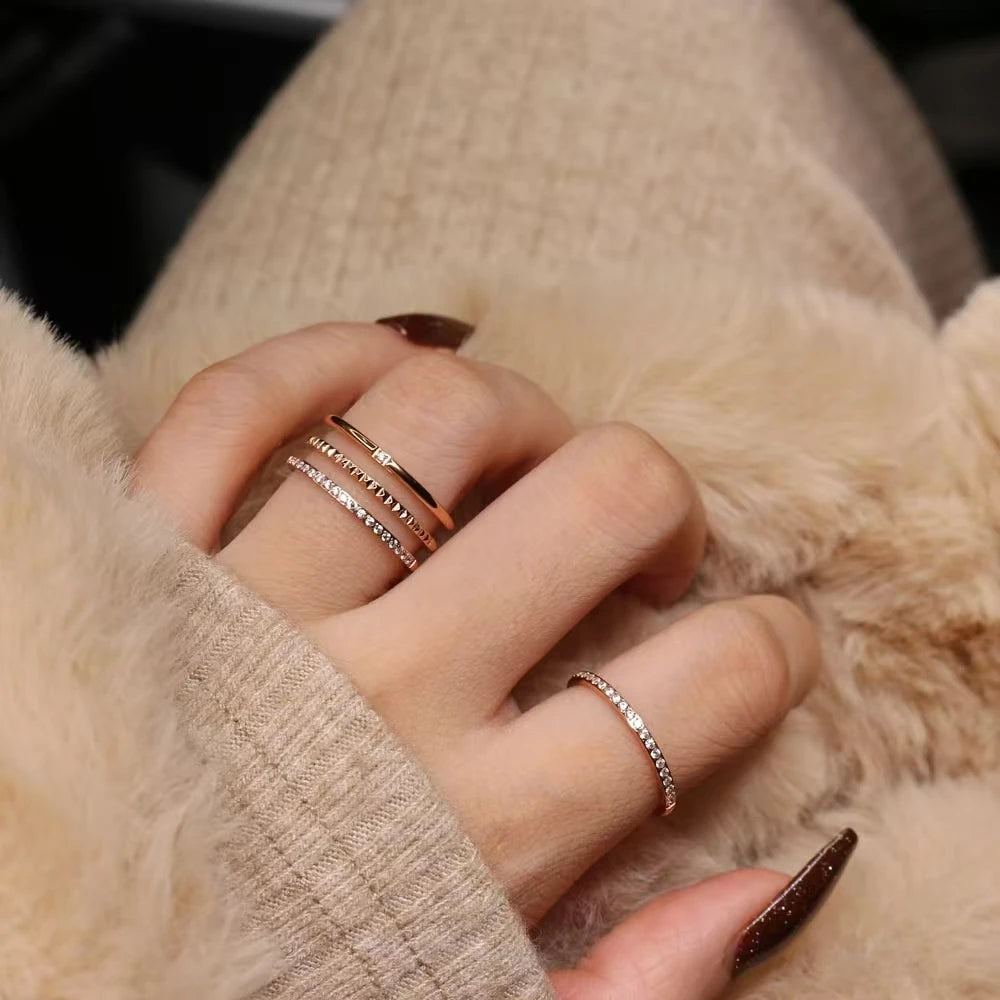 Women 18k Gold Wedding Zircon Inlaid Triple Layer Stainless Steel Fashion Ring