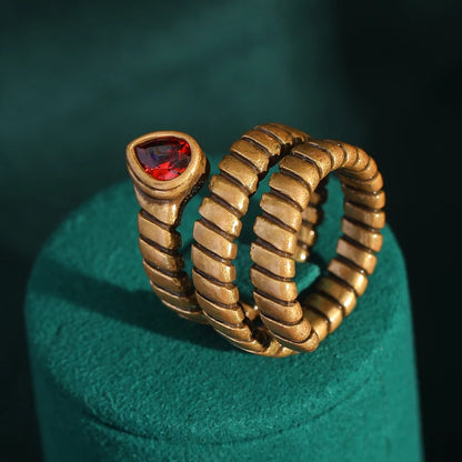 Women Red Oval Round Natural Stone Vintage Open Engagement Rings