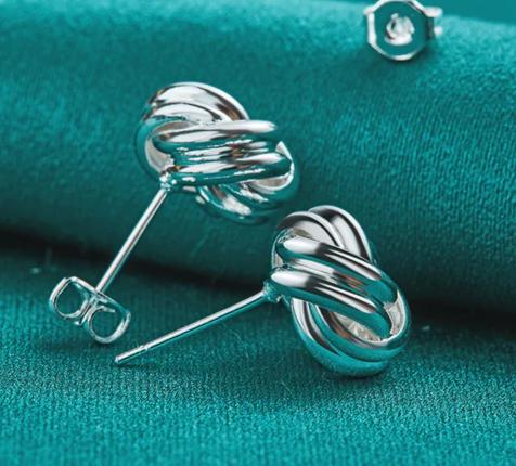 925 Sterling Silver Knot Twist Woman Wedding Engagement Fashion Party Charm Stud Earrings