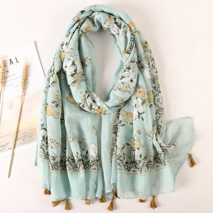 Women Fashion Large Cotton Flower Designs Tassel Prints Scarves Wrap Shawl Scarf