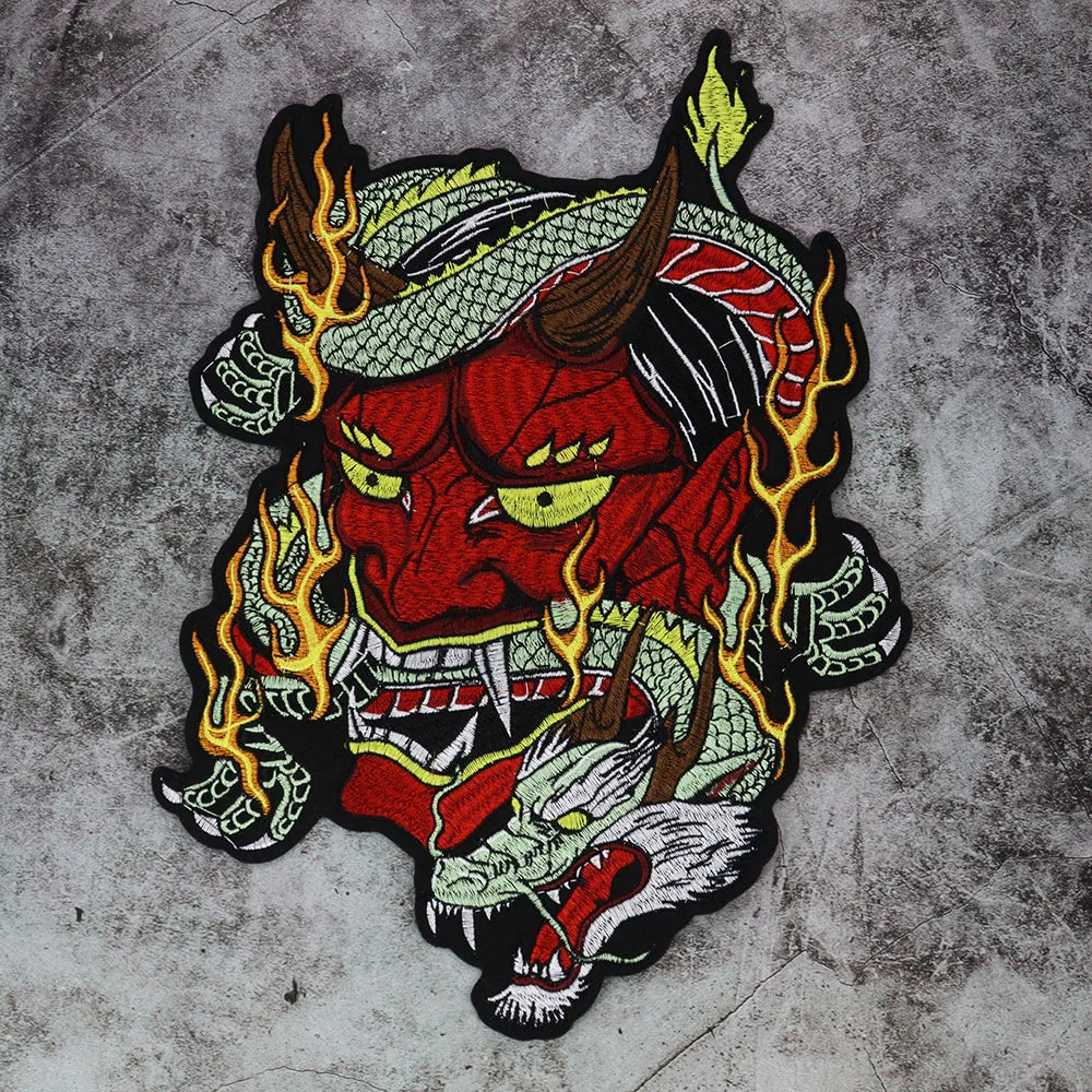Embroidery Demon Devil Dragon Patch Appliques Iron on Patches Badge Clothes Sewing