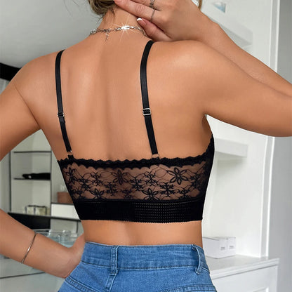Women Underwear Erotic Wire-Free Paddles Floral Lingerie Bra Backless Brassiere