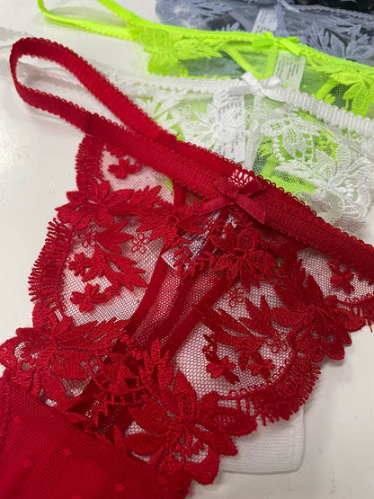 Women Lace Underwear Briefs Breathable G--String Seamless Low Waist Hollow Out Thong Panties