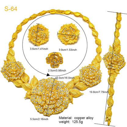 Brazilian 24K Gold Plated Women Dubai Indian African Bridal Wedding Big Pendant Necklace Earringsaf
