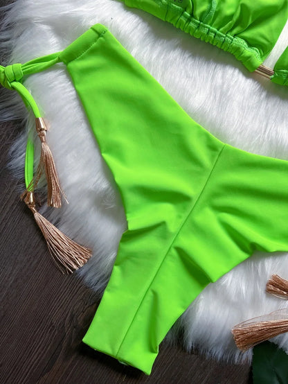 Sexy Folds Solid Micro Bikinis Swimsuit Triangle Swimwear Beach Wear Bathing Suit