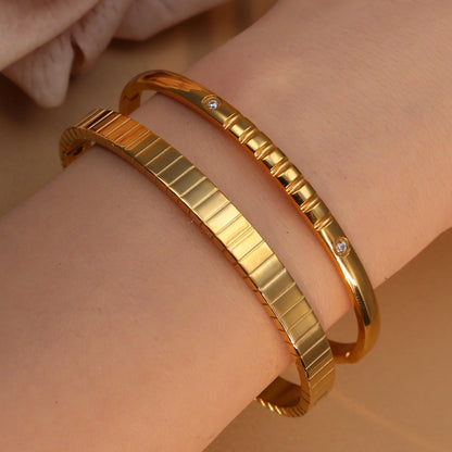 Vintage 18K Plated Stainless Steel Crystal Women's Fashion Bangles Bracelet