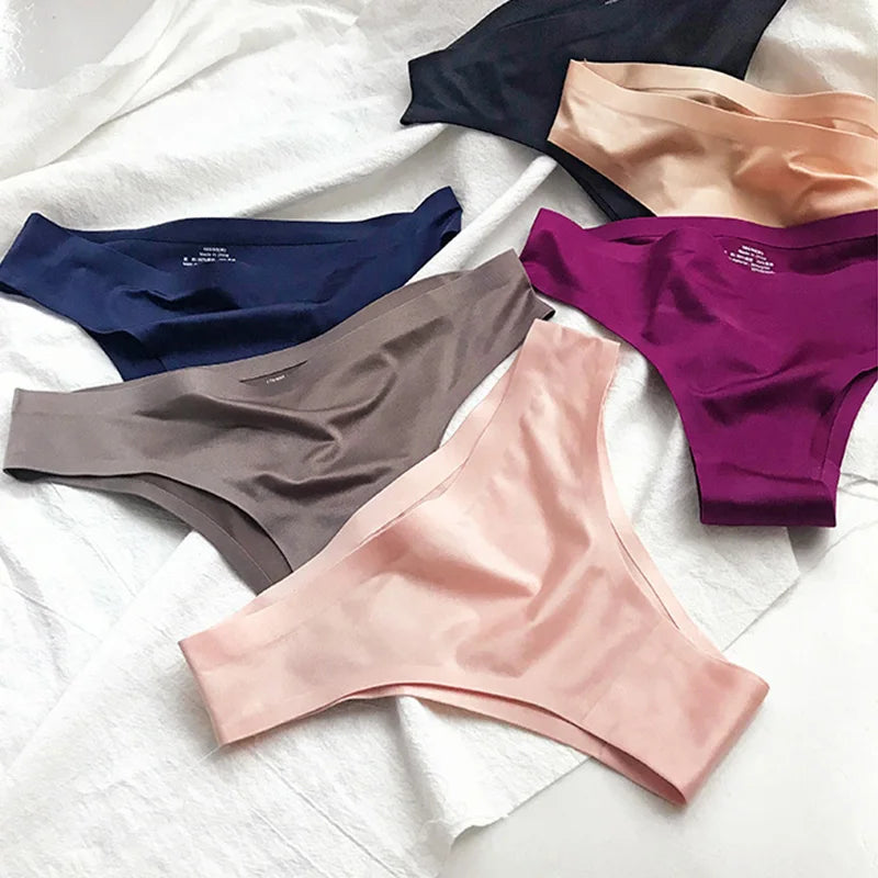 Women Ice Silk Seamless G-String Briefs T-Back Underwear Thong Panties Underpants