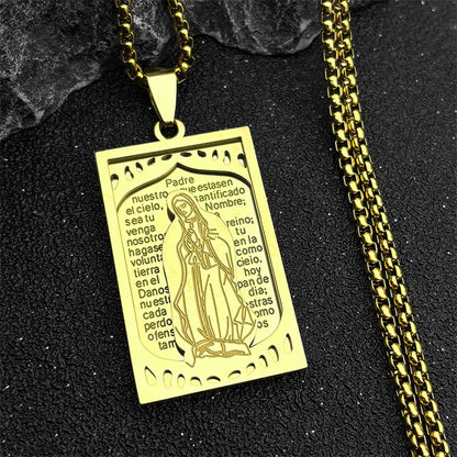 Men Stainless Steel Hip Hop Virgin Mary Medal Our Lady of Guadalupe Pendant Necklace