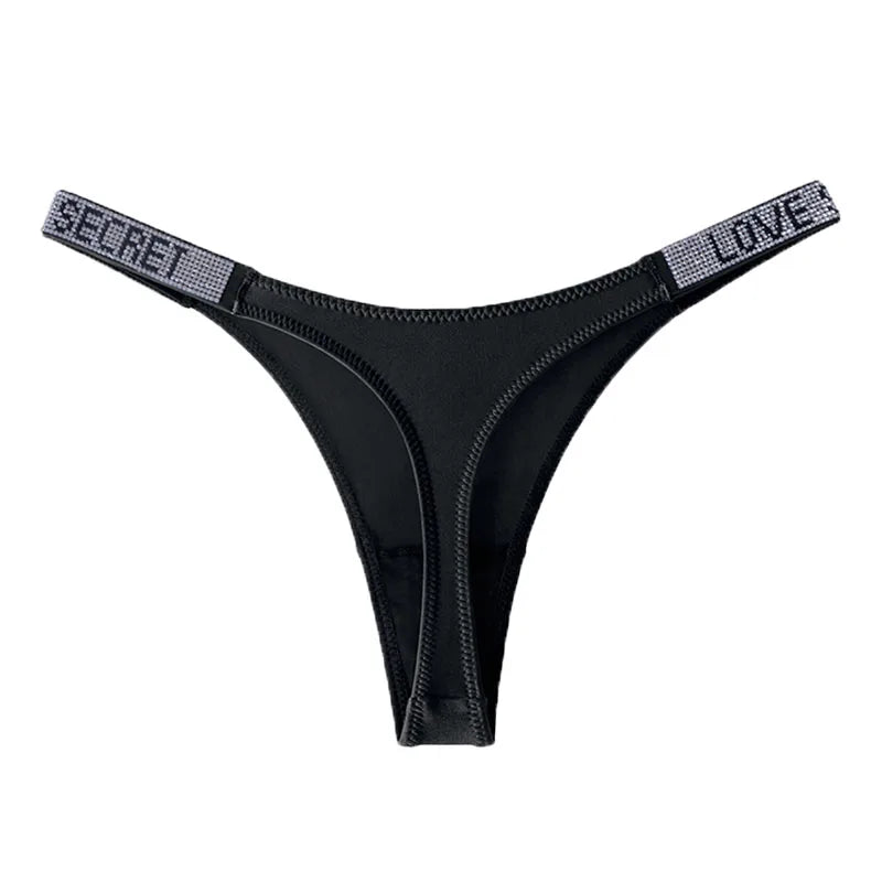Women Low Waist Thongs Rhinestones Letter Diamonds G-string Sports Thong Shorts Briefs T-back Panties