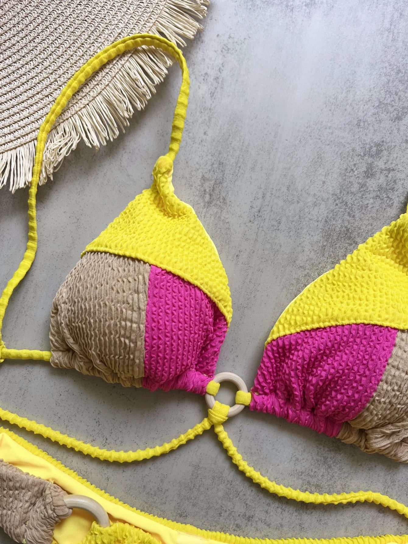 Sexy Push Up Neon Green Tassel Drawstring Side Thong Swimsuit Swimwear Bathing Suit