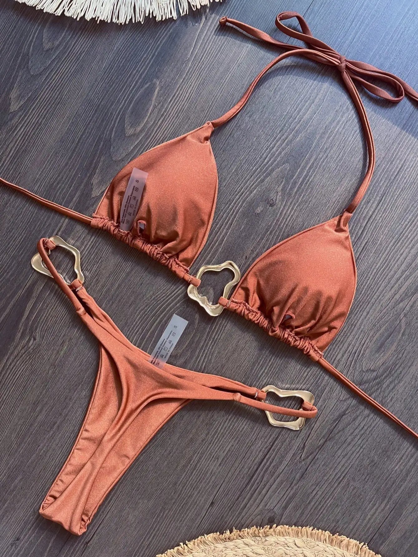 Women Bikini Solid Color Lace-up Split Two-piece Swimsuit Swimwear Suit