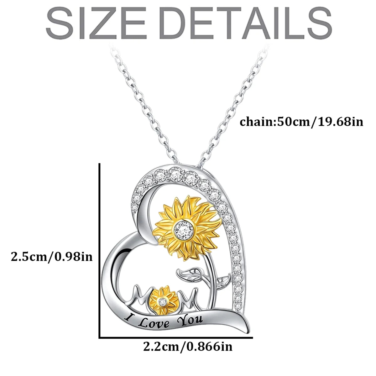 Women Elegant Exquisite Heart Shaped Sunflower "Mom" Pendant Necklace Mother's Day Gift