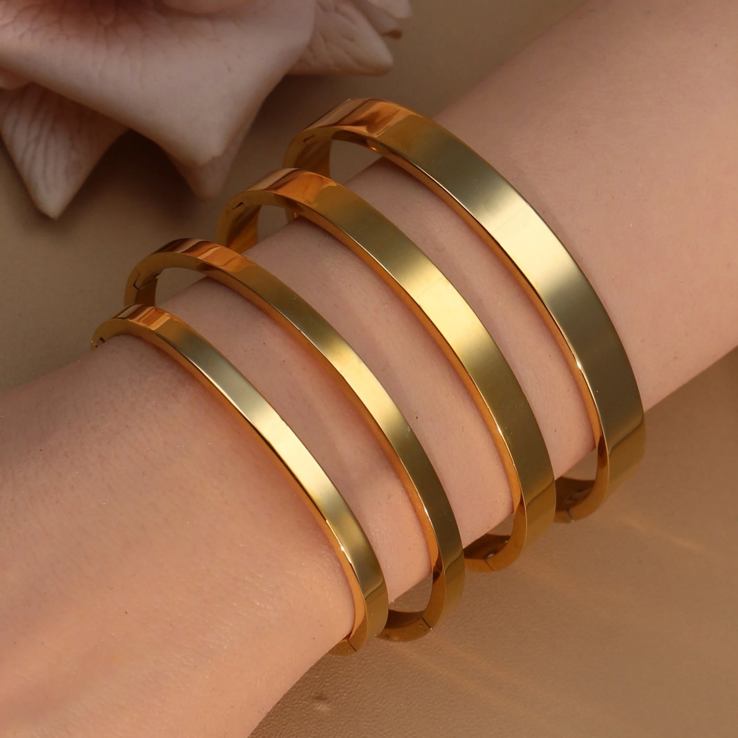 18K Gold Plated Stainless Steel Polished Zircon 50MM Bangles Bracelet