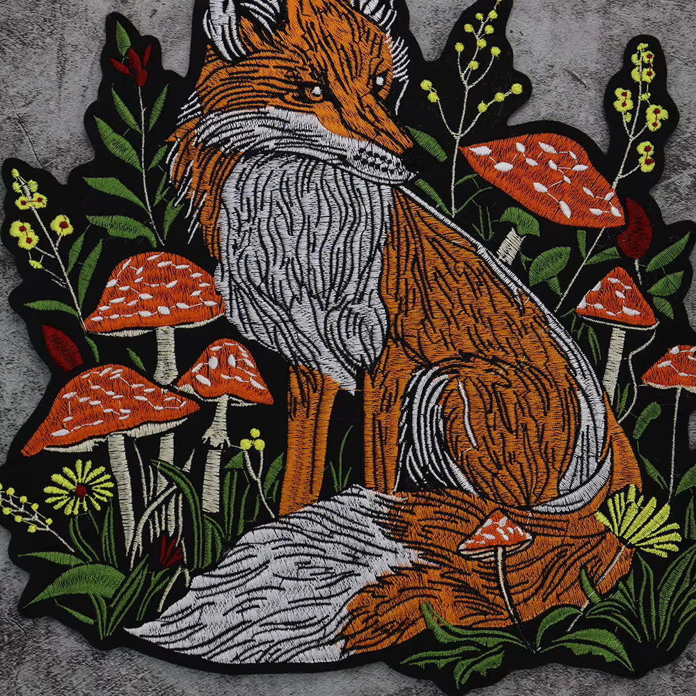 Mushroom Orange Foxes Motorcycle Embroidered Animal Patch Appliques Iron on Patches Badge Clothes Sewing