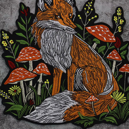 Mushroom Orange Foxes Motorcycle Embroidered Animal Patch Appliques Iron on Patches Badge Clothes Sewing