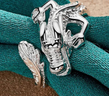 Women 925 Sterling Silver Wedding Engagement Party Charm Dragon Ring