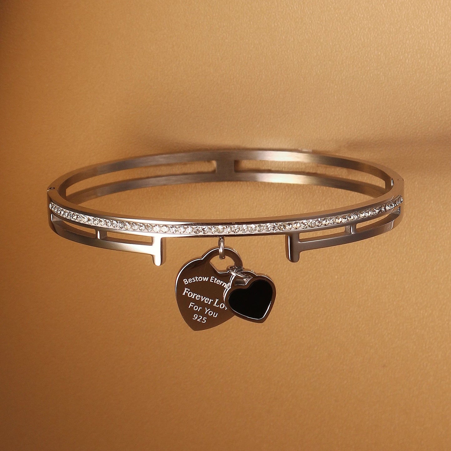 Women Fashion Double Peach Heart Love Stainless Steel Gold Color Bracelet Bangle Gifts