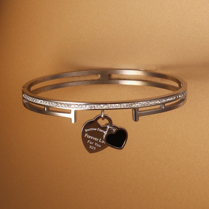 Women Fashion Double Peach Heart Love Stainless Steel Gold Color Bracelet Bangle Gifts
