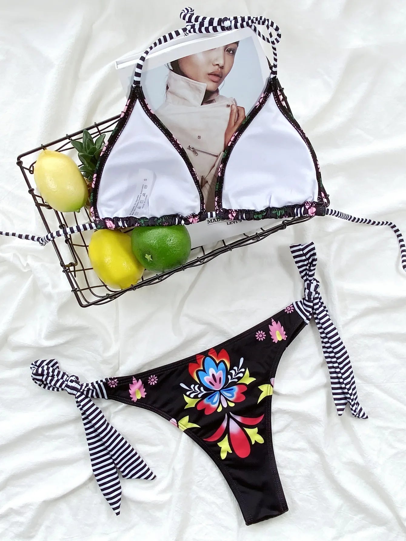 2pcs sexy gothic print triangle high waist thong Swimwear Set