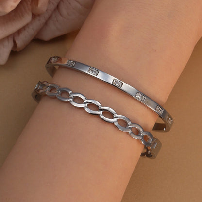 18K Gold Plated Stainless Steel Zircon Chain Hollow Women's Bracelet