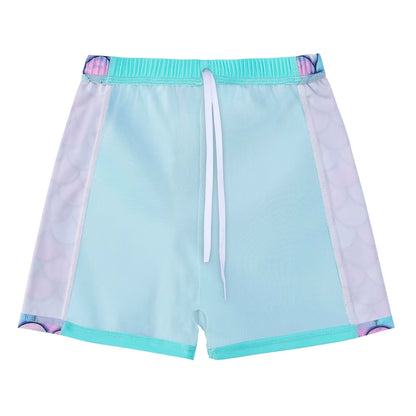 2pcs Kids Girls Short Sleeve Tops Swim Shorts Scale Print Patchwork Beach Bathing Swimwear