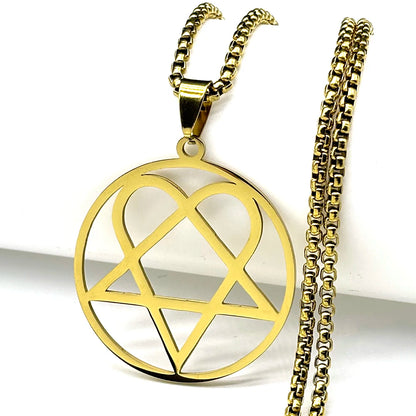 Women Men Stainless Steel Y2k Black Metal Band Goth Punk Hip Hop Rock Music Heartagram Star Heart Necklace