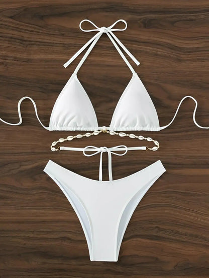 Women Triangle Bikini Decorated Seashell Swimwear Sexy Bathing Swimming Swimsuit Beachwear