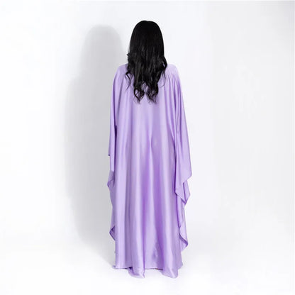 Women Satin Cloak Long Sleeve Loose Kaftan Fashion O Neck Long Dress